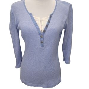 Liz Claiborne Ribbed Layered Look Ribbed Henley 3/4 Sleeve Size Small